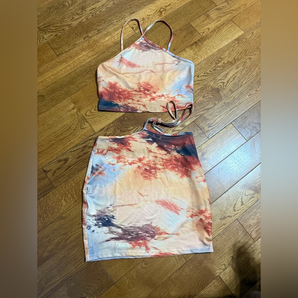Tie-Dye Crop Top and Skirt Set